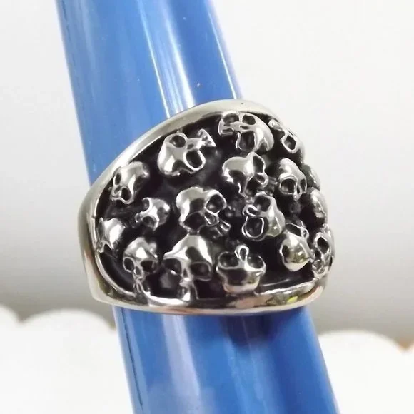 Plus Size Stainless Steel Human Skulls Statement Ring, Size 12.75 - Picture 9 of 10
